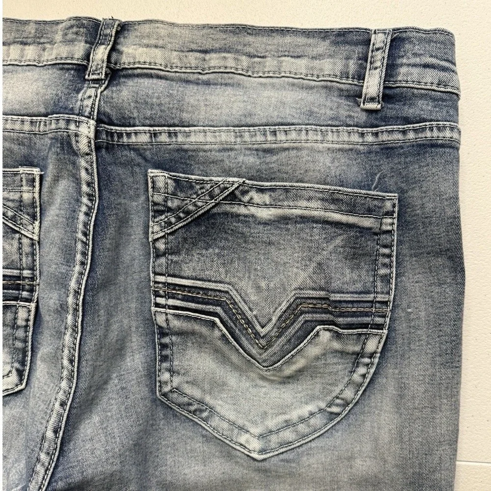 Blue‎ Cult Mens Acid Wash Slim Jeans Light Blue Embroidered Pockets Size 36